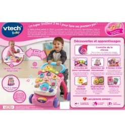 VTECH BABY Super Trotteur Parlant 2 En 1 Rose 7 VTECH BABY Super Trotteur Parlant 2 En 1 Rose -VTech Jouets Soldes Magasin 505655 super trotteur parlant dos