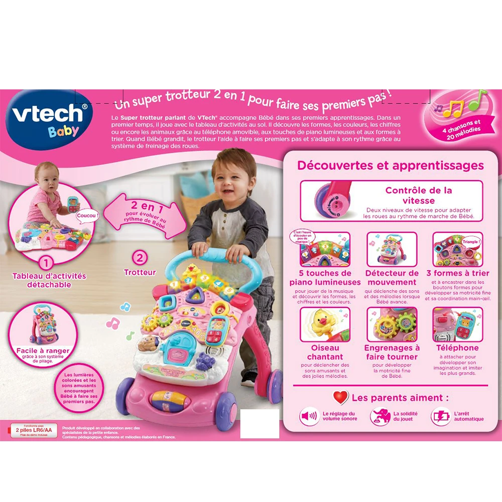 VTECH BABY Super Trotteur Parlant 2 En 1 Rose 4 VTECH BABY Super Trotteur Parlant 2 En 1 Rose – Image 4