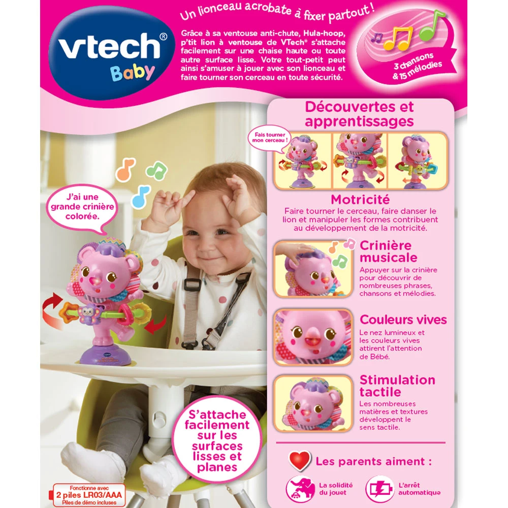 VTECH BABY Hula-Hoop, P'tit Lion à Ventouse (rose) 4 VTECH BABY Hula-Hoop, P'tit Lion à Ventouse (rose) – Image 4