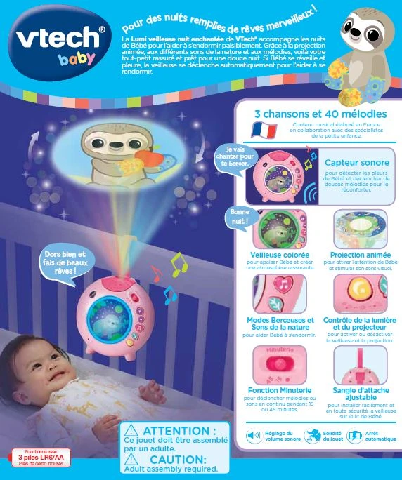 VTECH BABY Lumi Veilleuse Nuit Enchantée Rose 6 VTECH BABY Lumi Veilleuse Nuit Enchantée Rose – Image 6