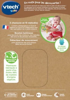VTECH BABY Mon Hochet Sensoriel Clés Magiques -VTech Jouets Soldes Magasin 557405 dos boC3AEte