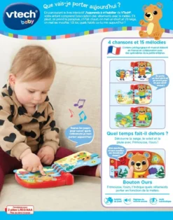 VTECH BABY Livre Interactif - J'apprends à M'habiller -VTech Jouets Soldes Magasin 558305 dos boC3AEte