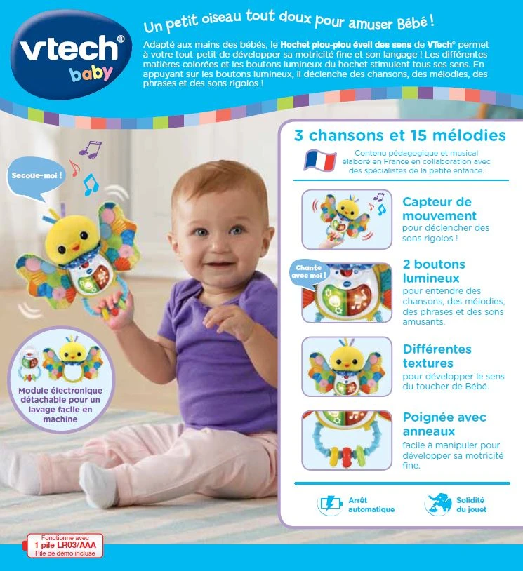 VTECH BABY Hochet Piou-piou éveil Des Sens 5 VTECH BABY Hochet Piou-piou éveil Des Sens – Image 5