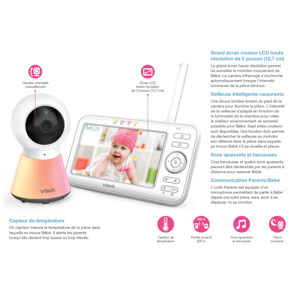 Babyphone Vidéo Color Night Light - BM5254 - (écran 5 - Veilleuse) 8 Babyphone Vidéo Color Night Light - BM5254 - (écran 5 - Veilleuse) – Image 8