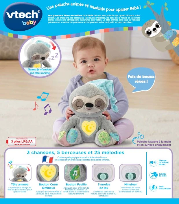 VTECH BABY Mon Paresseux Rêves Merveilleux 8 VTECH BABY Mon Paresseux Rêves Merveilleux – Image 8