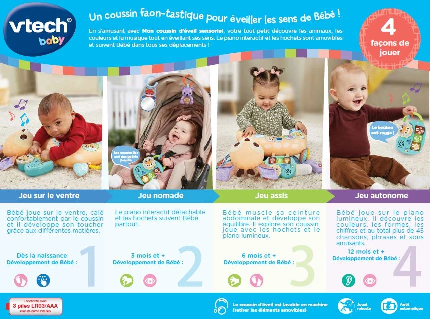 VTECH BABY Mon Coussin D'éveil Sensoriel 9 VTECH BABY Mon Coussin D'éveil Sensoriel – Image 9