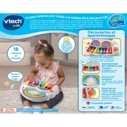VTECH BABY Piano Arc En Ciel Lumi Magique - Piano Pour Bébé -VTech Jouets Soldes Magasin 80 612405 piano lumi magique dos
