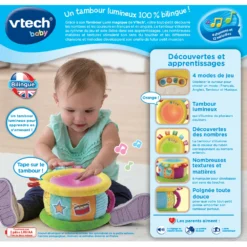 VTECH BABY Tambour Lumi Magique - Jouet Musical -VTech Jouets Soldes Magasin 80 612505 tambour lumi magique dos