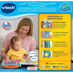 VTECH BABY Mon Imagier Bilingue - Mes Endroits Préférés -VTech Jouets Soldes Magasin 80 613045 imagier endroits prC3A9fC3A9rC3A9s dos