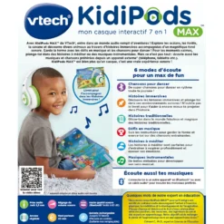 VTech KidiPods Max - Mon Casque Interactif 7 En 1 -VTech Jouets Soldes Magasin 80 616205 dos boite